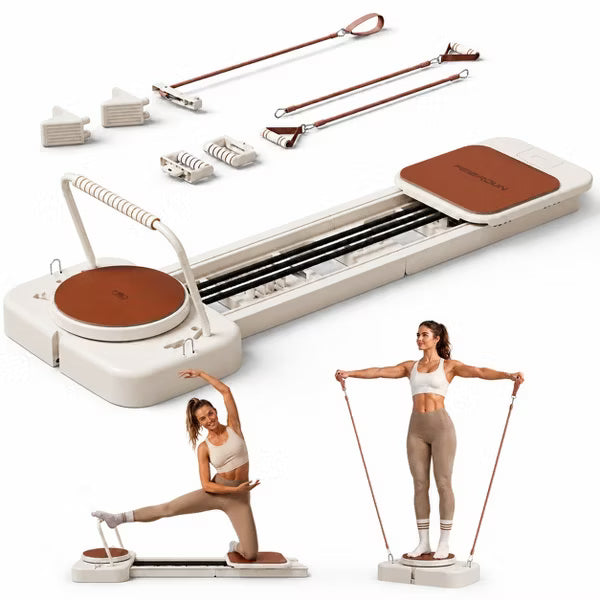 FED FITNESS Pilates Reformer Machine with Extended Slide Rail,Full Body Core Training Equipment with Twisting Board,Flexibility and Balance Training