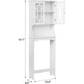 Erommy Over-The-Toilet Storage, Wooden Bathroom Organizer, with 2 Glass Doors & Adjustable Shelf for Bathroom, White