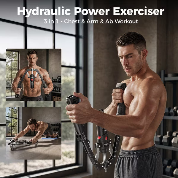 FLYBIRD Chest & Arm Twister Trainer, Hydraulic Power Chest Press Machine 22-440lbs for Upper Body Strength Training, Black