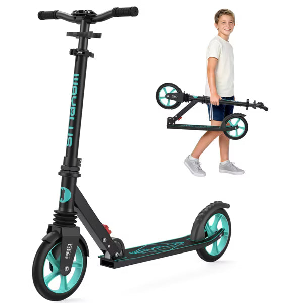 FED FITNESS Foldable Kick Scooter for Kids, Teens & Adults (Ages 6+), 240 LBS Max Load, 8IN Big Wheels, 4 Adjustable Heights, ABEC9 Bearings