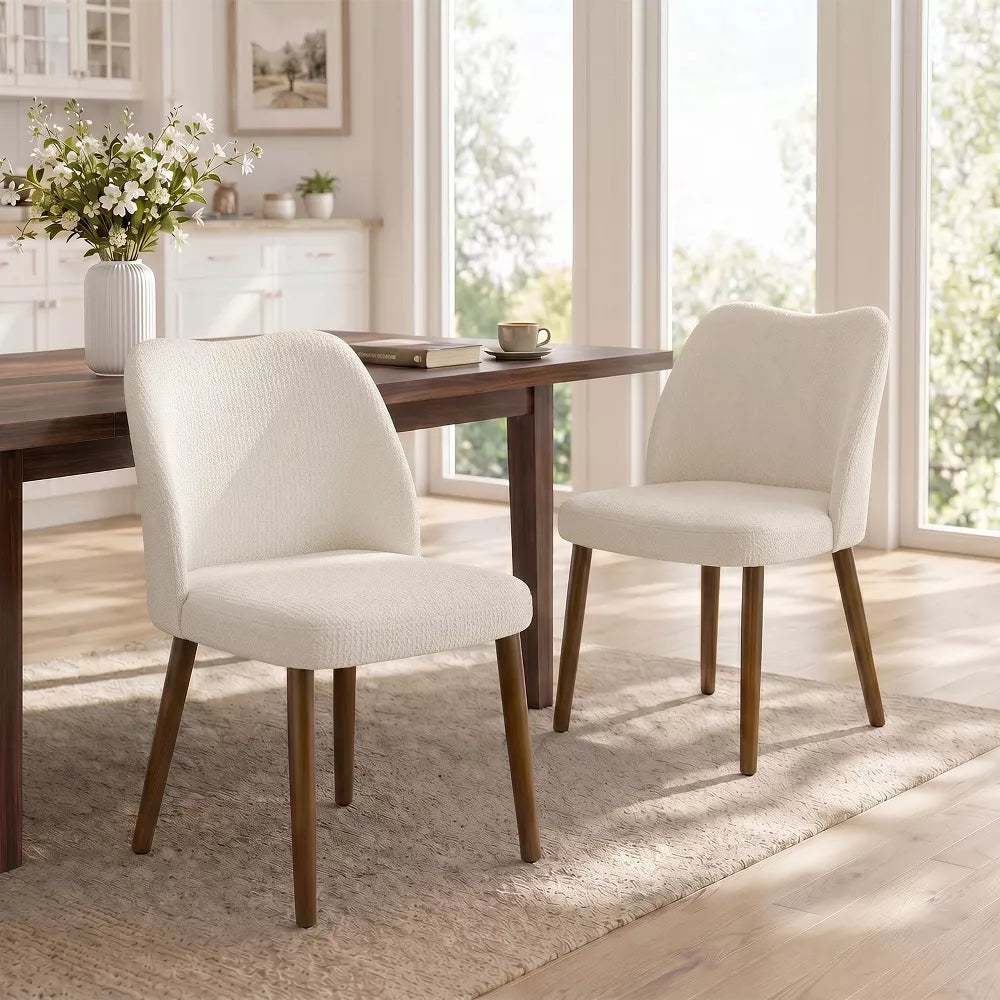 KERDOM 2PCS Modern Dining Chairs,Breathable Fabric,Floor Glides,Walnut-Tone Legs,Armless,Beige