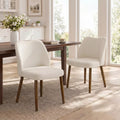 KERDOM 2PCS Modern Dining Chairs,Breathable Fabric,Floor Glides,Walnut-Tone Legs,Armless,Beige