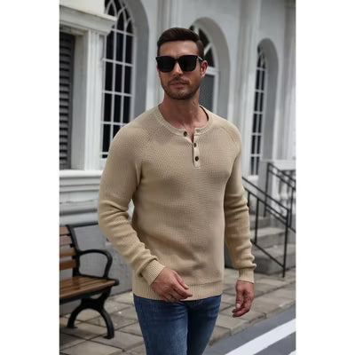 COOFANDY Men's Cotton Blend Long Sleeve Henley Sweater-Black-S