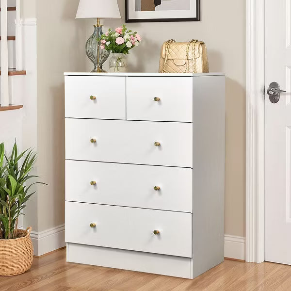 Karl Home 5-Drawer Dresser for Bedroom and Chest of Drawers with Sturdy Construction Wood Storage Organizer for Closet white