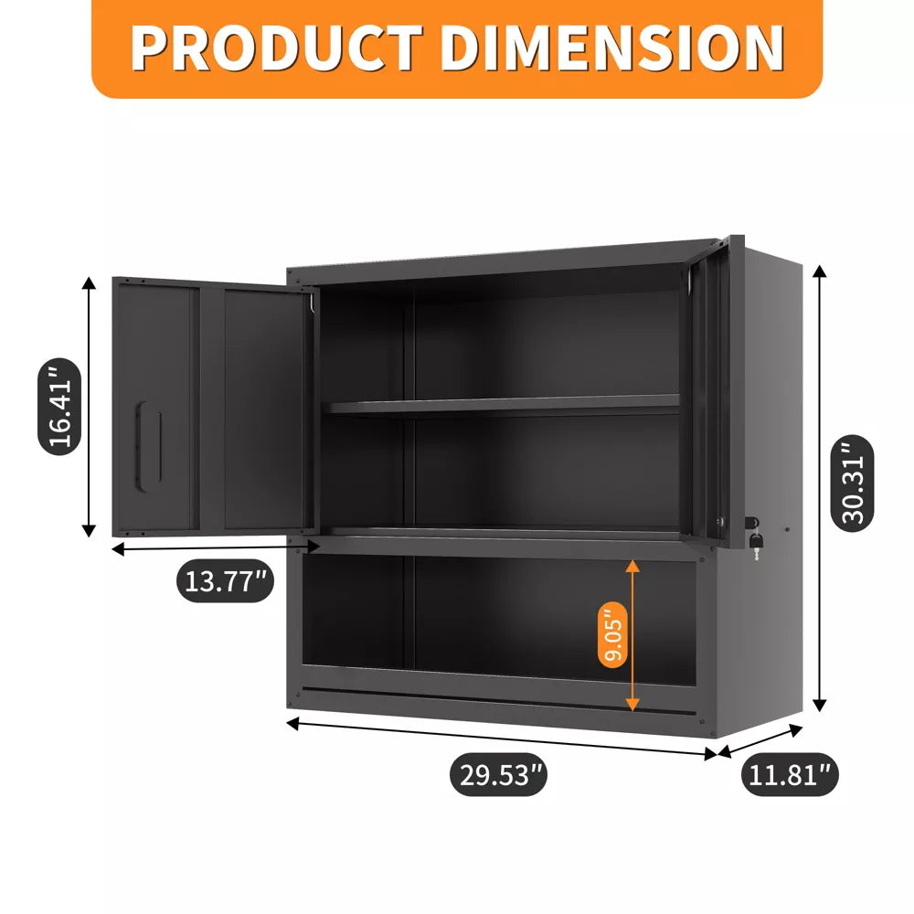 VIYET Wall Mounted Storage Cabinet with Drawer & Shelf, Heavy Duty Steel Garage Wall Cabinet with Locking Doors