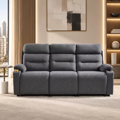 AMERLIFE 81.5" 3-Seat Power Reclining Sofa with Flip-Down Console, Dark Gray