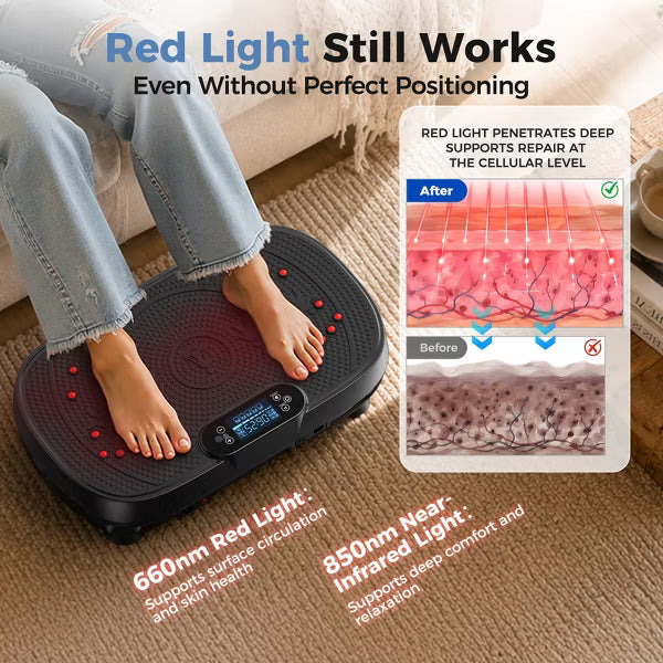 FED FITNESS - VP11 Vibration Plate Exercise Machine with red light therapy,660nm Red and 850nm NIR Light LED Panels, 120 Speeds - Black