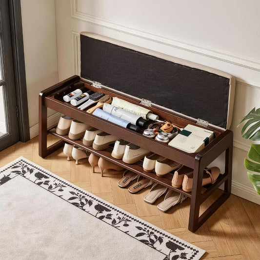 Shoe Rack Bench with Cushion, 39.37 Inch Entryway Shoe Bench with Storage, Apartment Essentials Furniture for Small Spaces, Bedroom Organizer