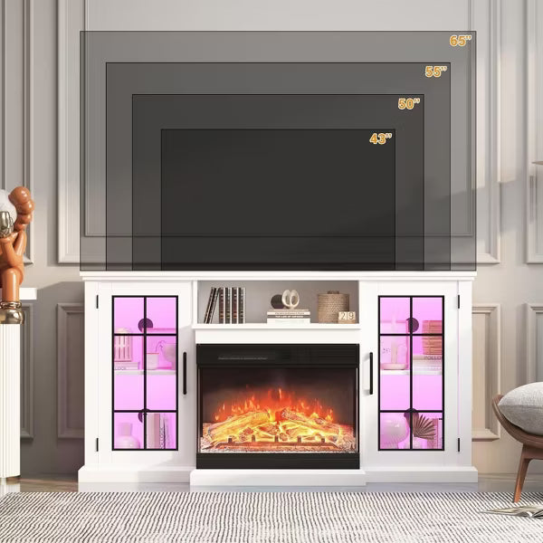 80" Fireplace TV Stand with 40" Fireplace, Media Console Table for Living Room, LED Media Console Entertainment Center with Storage Cabinet, Black
