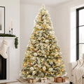 VIVATREES 6ft Prelit Snow Flocked Christmas Tree Artificial Hinged Branches Warm White LEDs Lights Metal Stand for Decor