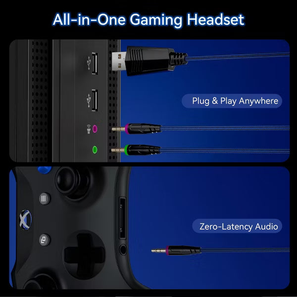Gaming Headset with Microphone, Compatible with PS4 PS5 Xbox One PC Laptop, Over-Ear Headphones with LED Light, Noise Canceling Mic