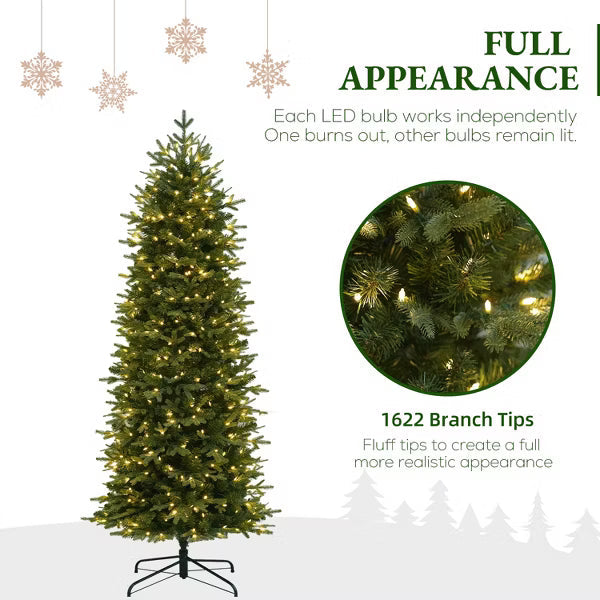 VIVATREES 6ft Pre-lit Christmas Tree Slim Artificial Hinged Mixed PVC PE Branch Tips Warm White LED Lights Foldable Base