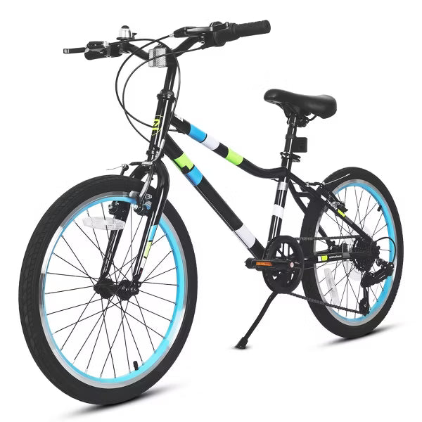 Hykolity 24 Inch Kids Mountain Bike 7-Speed Teen Bicycles For Boys Girls Adjustable Seat Front And Rear V-Brakes All-Terrain Tires