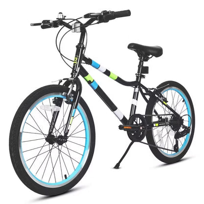 Hykolity 24 Inch Kids Mountain Bike 7-Speed Teen Bicycles For Boys Girls Adjustable Seat Front And Rear V-Brakes All-Terrain Tires