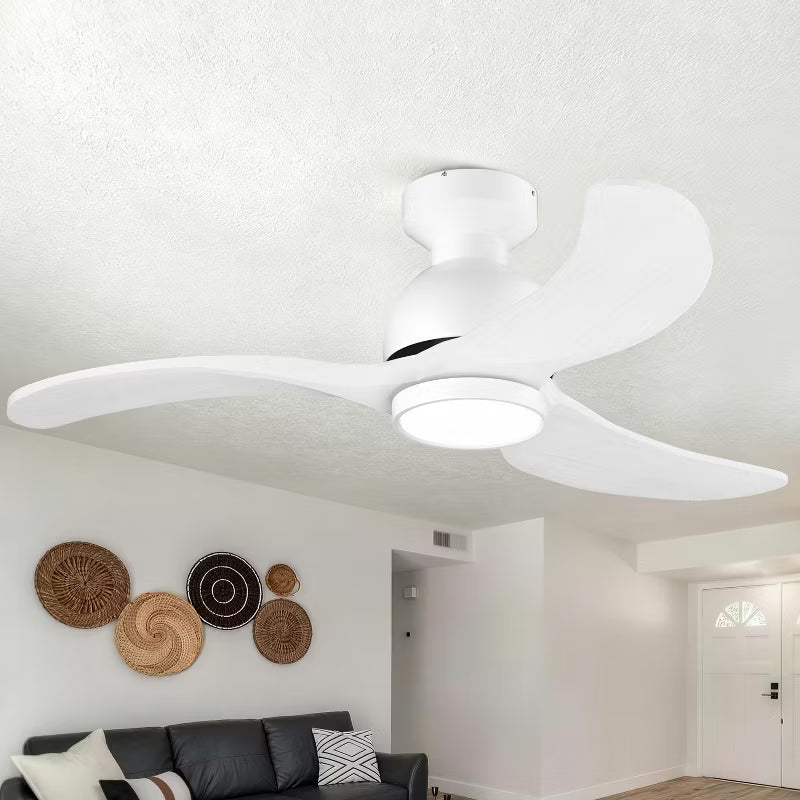 Wanze of Ocean 42 in. 3-Blade Smart Wood Ceiling Fan with Light and Remote, 3-Color Dimmable, Reversible DC Motor, Flush or Downrod Mount, White