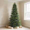 VIVATREES 12ft Prelit Artificial Christmas Tree With Dual Color 10 LED Lights Modes Metal Stand Hinged Branches Realistic Pine for Holiday