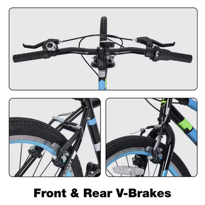 Hykolity 24 Inch Kids Mountain Bike 7-Speed Teen Bicycles For Boys Girls Adjustable Seat Front And Rear V-Brakes All-Terrain Tires