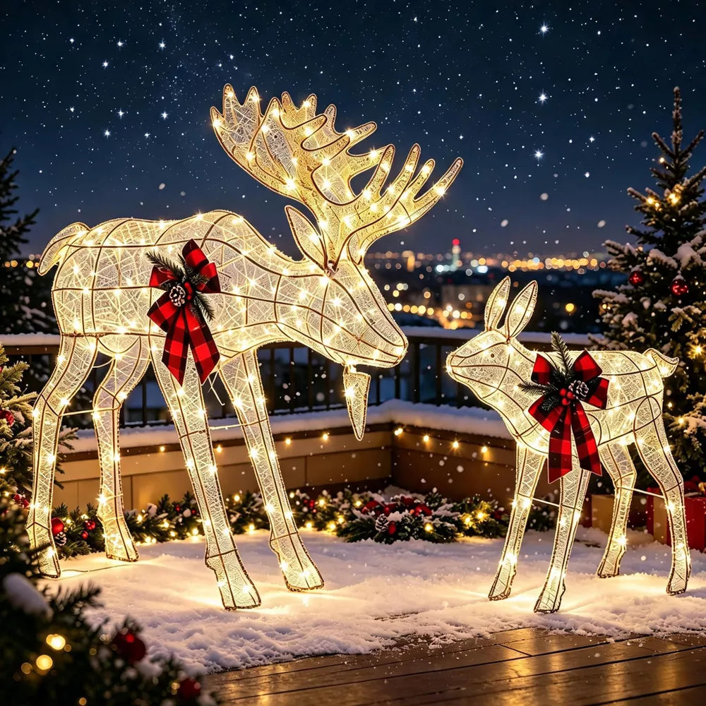 Garvee 2-Piece Lighted Christmas Moose Family, 240 Warm White LED Outdoor Yard Decoration Set with Stakes and Zip Ties