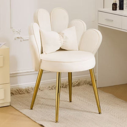 Karl Home Glam Style Scalloped Petal Tufted Velvet Accent Chair with Pillow, Gold Plated Legs Upholstered Vanity chair for Living Room Bedroom Vanity