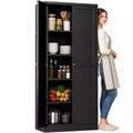 VIYET 61" Black Metal Pantry Cabinet, 4 Adjustable Shelves, Freestanding Kitchen Storage Cabinet, Slim Food Organizer for Kitchen, Dining Room