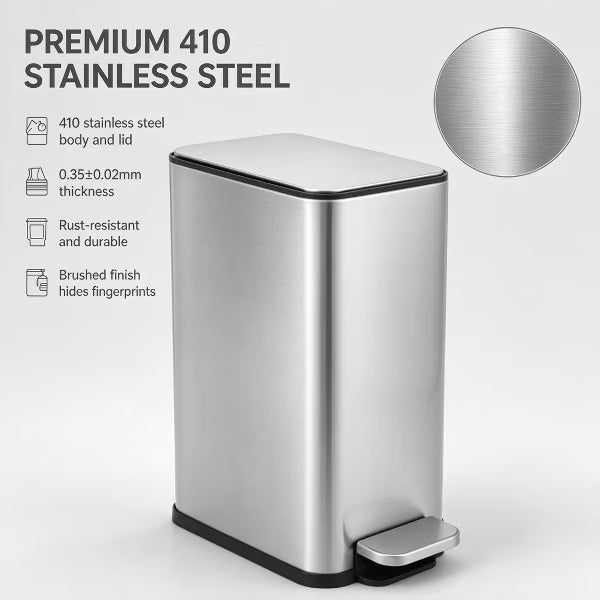 Garvee 10L Slim Bathroom Stainless Steel Trash Can with Lid, Narrow Small Trash Bin