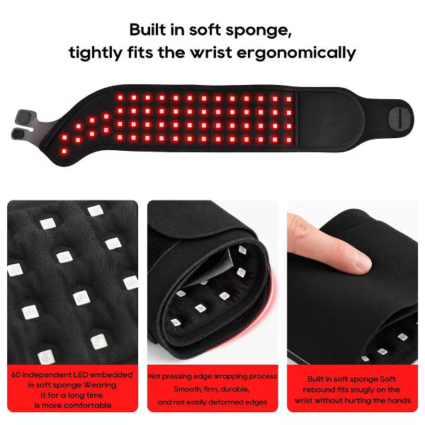 Morfone 660nm&850nm Red Light Therapy for Left Hand Wrist,2000mAh Red Light Therapy Belt,Lycra&Sponge Wrist Wrap for Hand,Wrist, Knee&Ankle