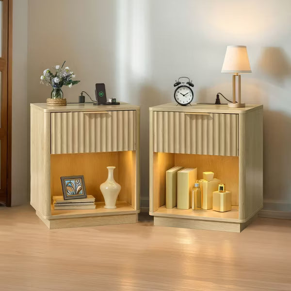 Karl Home 1-Drawer Beige MDF (Medium-Density Fiberboard) 18.9in. W Nightstands