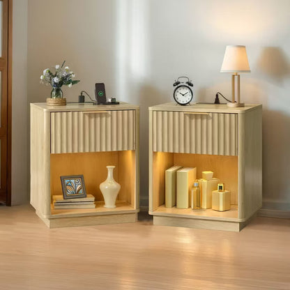 Karl Home 1-Drawer Beige MDF (Medium-Density Fiberboard) 18.9in. W Nightstands
