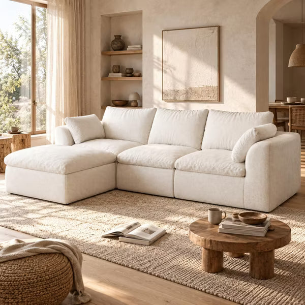 110" Boneless Cloud Couch Sectional for Living Room, Oversized Modular L Shaped Sofa with Ottoman, Deep Seat Chenille Sectional Couch
