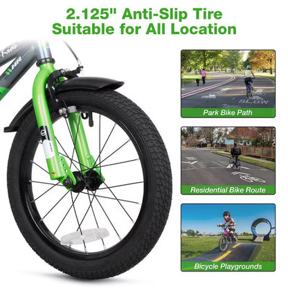 Hykolity Kids Bike Boy Girl Bicycle 16 inch for Children Child Sport Bike with Training Wheels Black Green