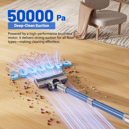 Teendow Cordless Vacuum Cleaner,50KPa Lightweight Stick Vacuum with 300W Brushless Motor,Self-Standing Design,Hardwood Floor Vacuum,Blue