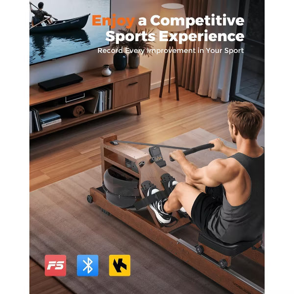 YOSUDA Water Rowing Machine Foldable for Home Use 5.8 Gal Large Water Tank | Immersive Wooden Water Rower Machine, Dedicated Monitor & Bluetooth APP