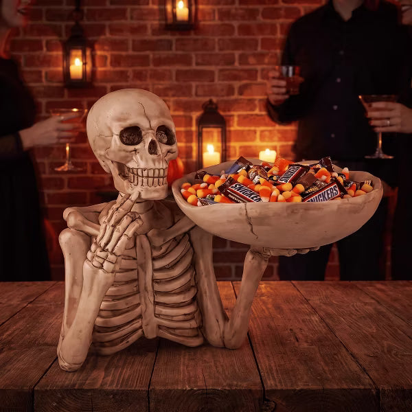 Halloween Skull Decor with Skeleton Hand Bowl, Resin Gothic Tabletop Centerpiece for Entryway, Coffee Table, Party & Haunted House