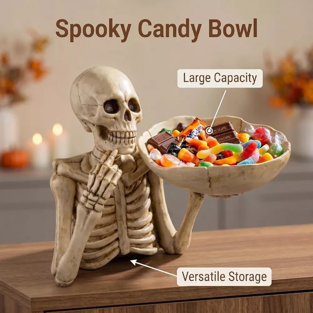 Gothic Skull Candy Bowl - Halloween Decorations, Spooky Serving Dish for Treats, Snacks & Keys, Punk Style Resin Bowl for Party & Home Decor