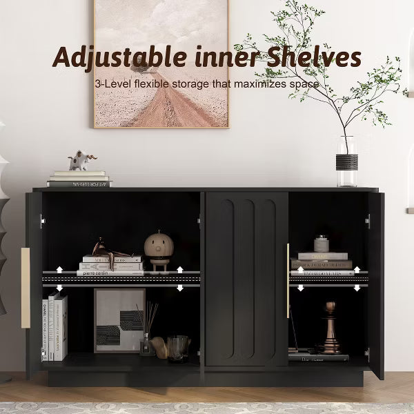 Modern Buffet Cabinet with Storage, Fluted Sideboard Large Buffet with Adjustable Shelves, Credenza, Accent Cabinet Console Table