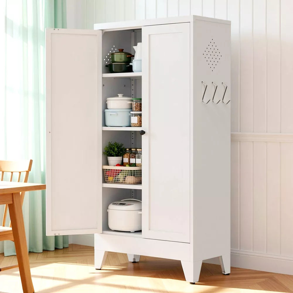 VIYET 47" Metal Pantry Cabinet with Adjustable Shelves, Freestanding Kitchen Storage Cabinet with Doors for Pantry