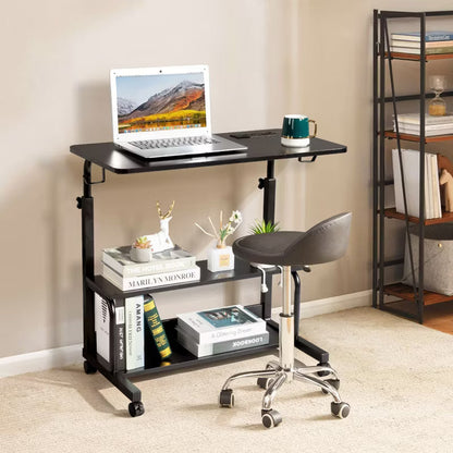 Karl Home Rolling Height Adjustable Laptop Desk with USB Charging Station, Mobile Computer Table for Small Space Home Office