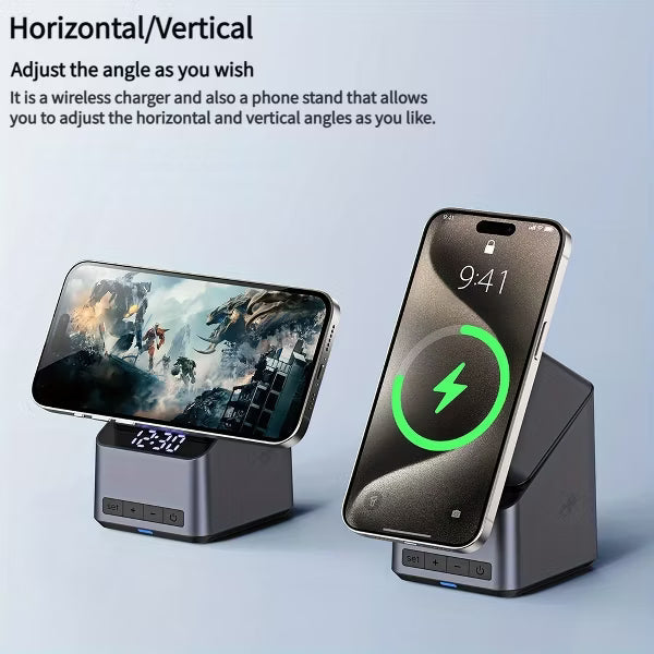 X11 3-in-1 Wireless Charging Station, 15W Fast Charger Stand for Phone Watch Earbuds, Dual Coil, Digital Clock, NTC Safe