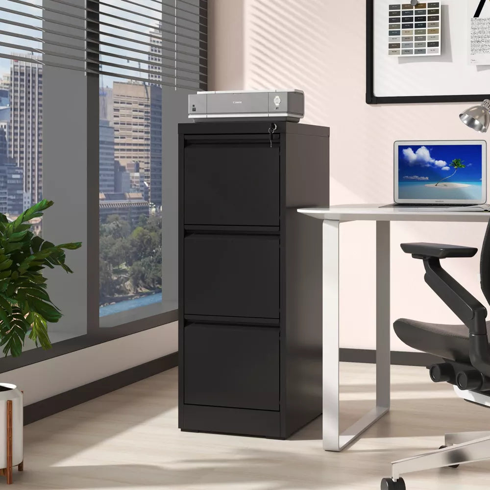 VIYET 40" Vertical 3-Drawer Metal File Cabinet Series with Lock, Tall Locking Filing Cabinets for Home Office, Fits Letter, Legal & A4