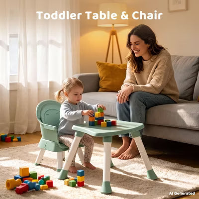 Kinder King 8 in 1 Baby High Chair, Coverts to Dining Booster Seat, Removable Tray & Double Seat Cover, Easy to Wipe, White & Green