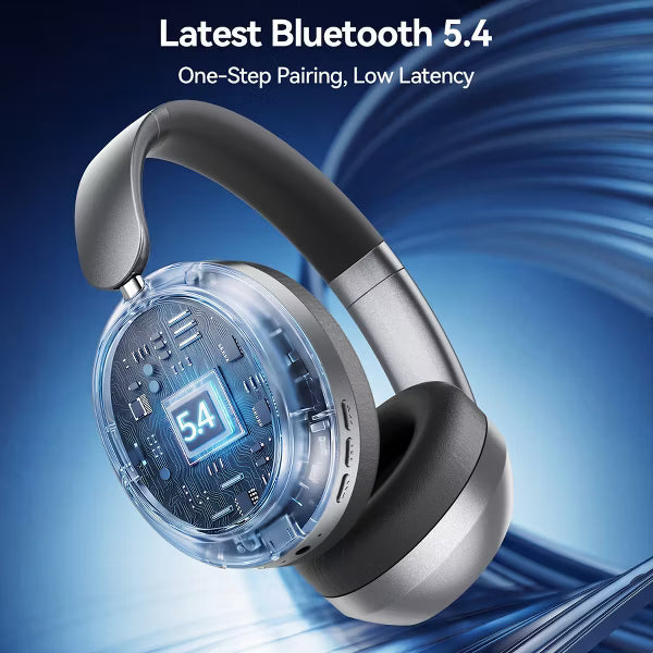 Bluetooth Over-Ear Headphones, 58H Playtime, 90% Bass Boost, 4 ENC Mics for Clear Calls, Low Latency, Lightweight for Travel Work & Cellphone