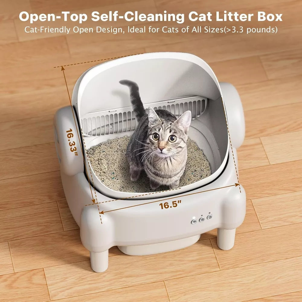 Cumrige open-Top Self-Cleaning Litter Box with App Control and Safety Sensors, Odor Control, Cream White