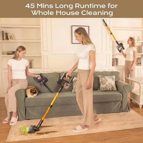 Cordless Vacuum Cleaner, Upgraded 450W 40KPA Cordless Stick Vacuum Cleaner with Self-Standing Vacuum Cleaners for Home/Pet Hair/Carpets/Floors