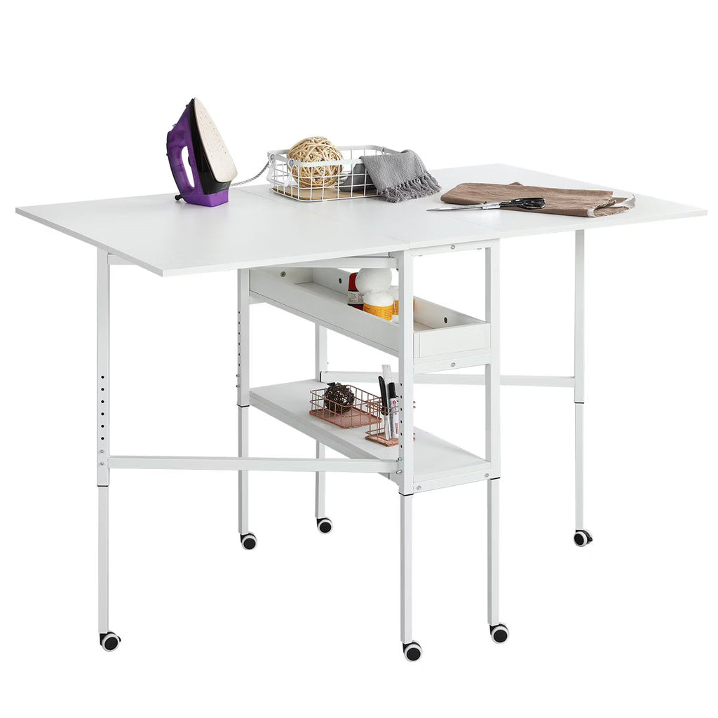 EROMMY Foldable Craft Table with Wheels,White