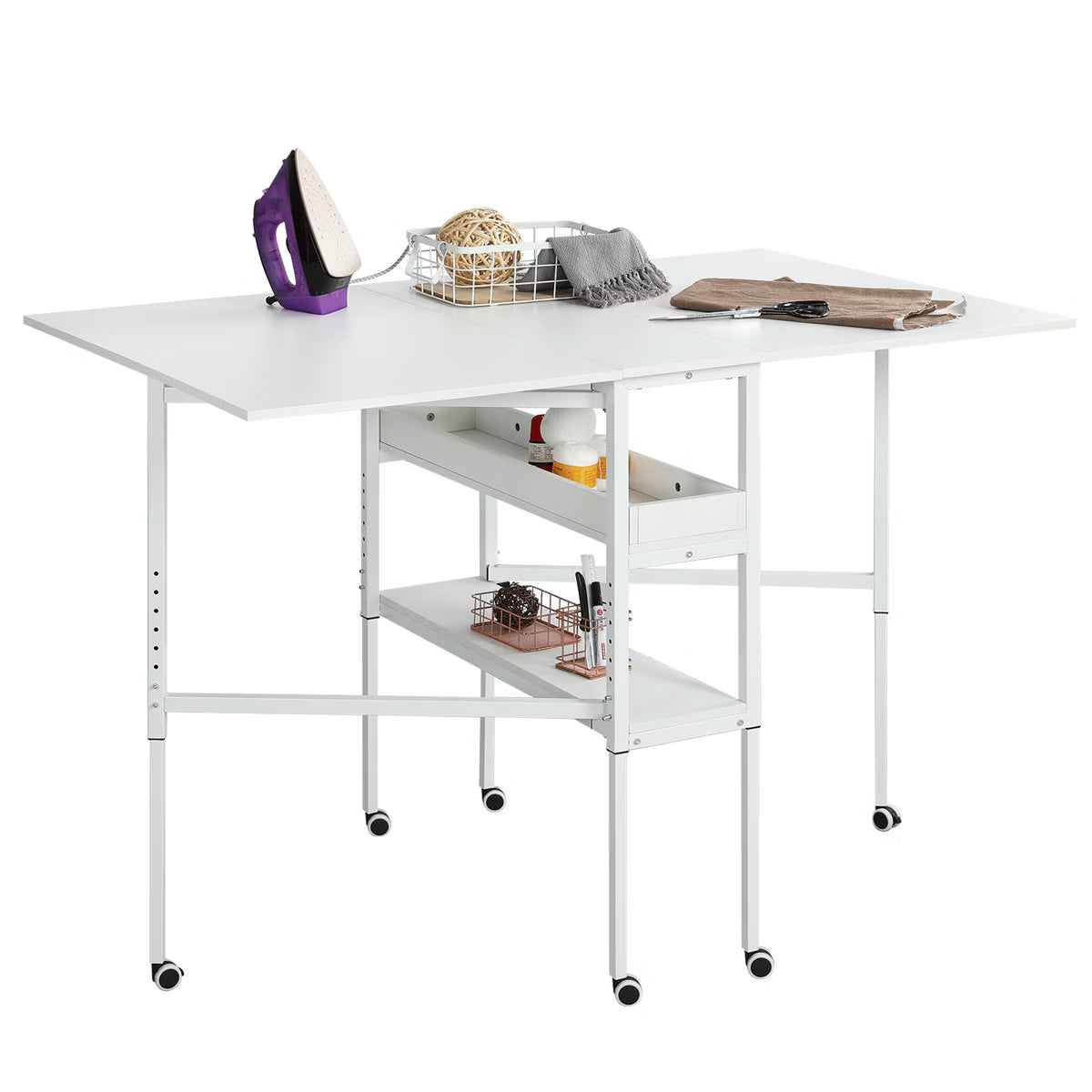 EROMMY Foldable Craft Table with Wheels,White