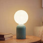 Opal White Glass Shade Blue Metal Base Rechargeable Table Lamp, Nordic Style Cordless Bedside Lamp, Calming Blue LED Light for Living Room Study