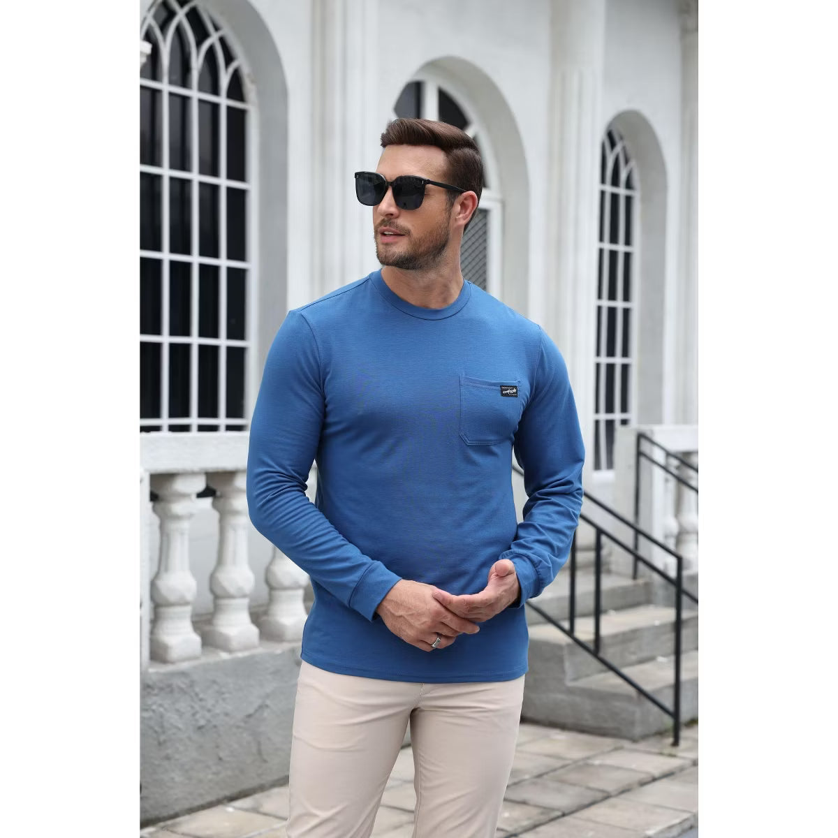COOFANDY Men's Soft Stretch Long Sleeve T-Shirt Lightweight Crewneck Tee for Everyday Casual Wear-Black-S