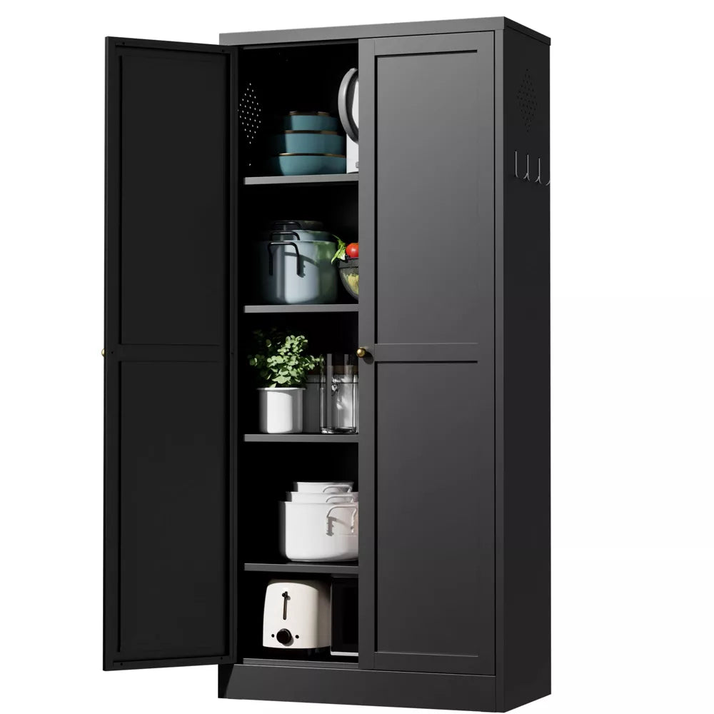 VIYET 61" Metal Pantry Cabinet with 4 Adjustable Shelves, Freestanding Kitchen Storage Cabinet for Pantry, Dining Room