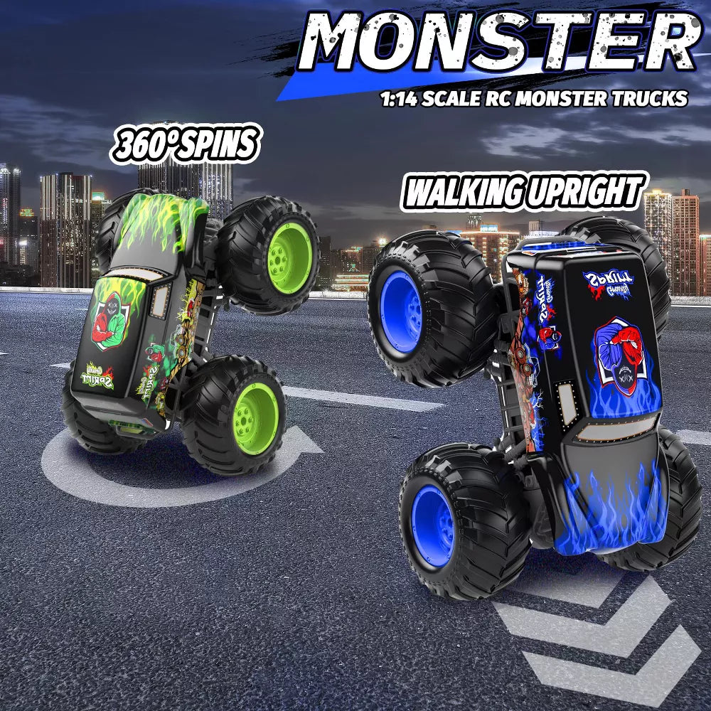 TITQWOP 1:14 Waterproof Remote Control Car,Front & Rear Wheelie Monster Truck,Amphibious RC Truck with 2 Sets of Rechargeable Batteries