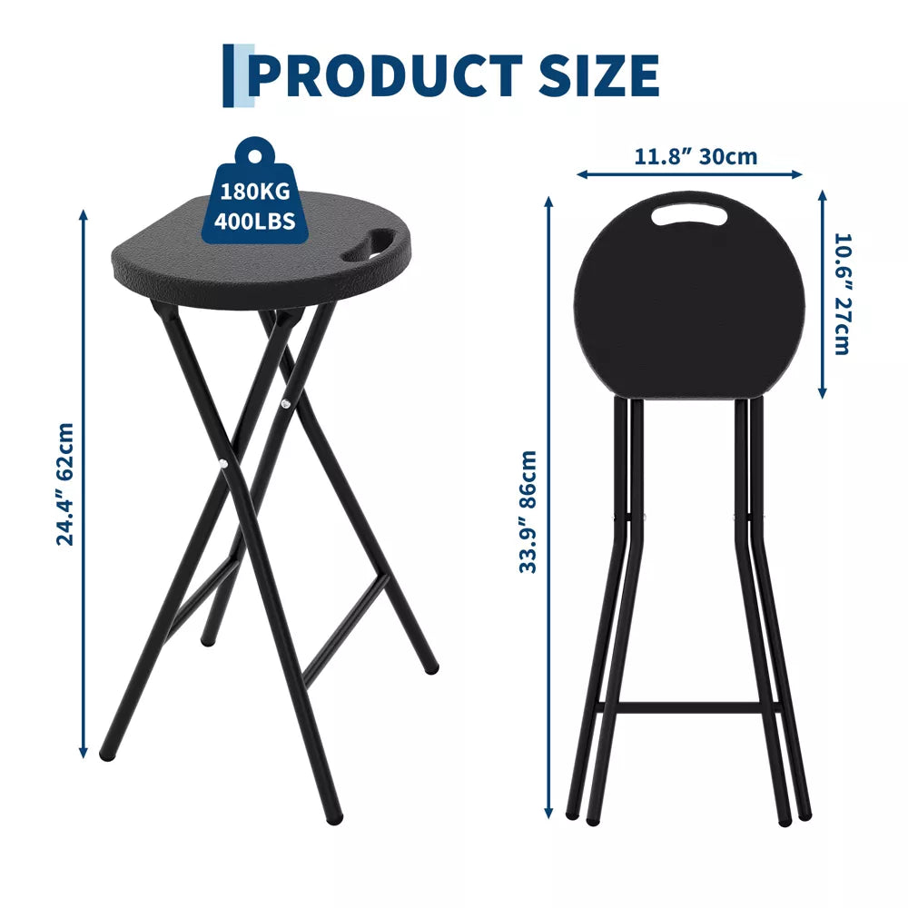 24" Folding Stool with Handle, 400LBS Collapsible Portable Stool, Non-Slip Feet for Indoor/Outdoor Kitchen, Bar, Vanity